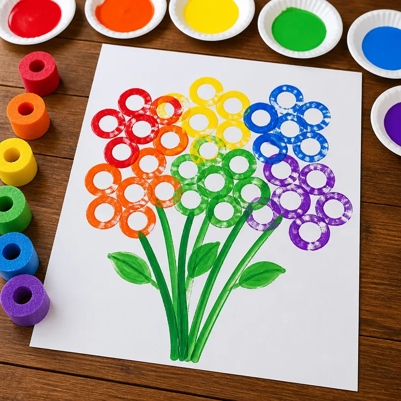 DIY Pool Noodle Rainbow Stamp Painting: Kids Craft Activity