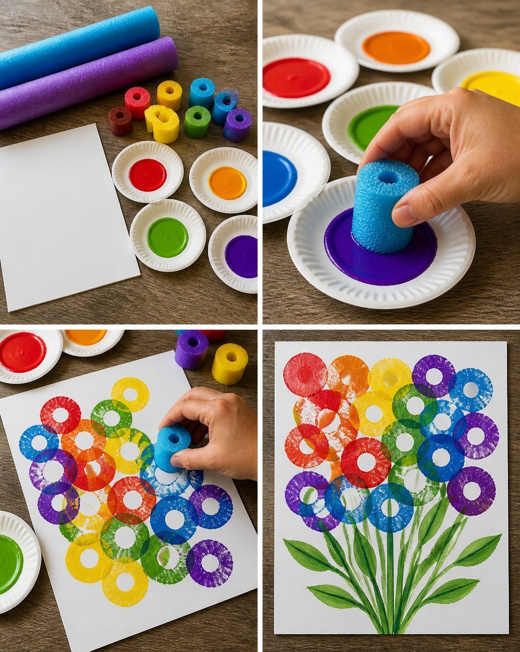 DIY Pool Noodle Rainbow Stamp Painting: Kids Craft Activity