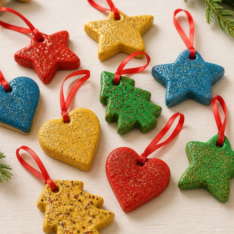 Easy salt dough Christmas ornaments made for festive decoration.