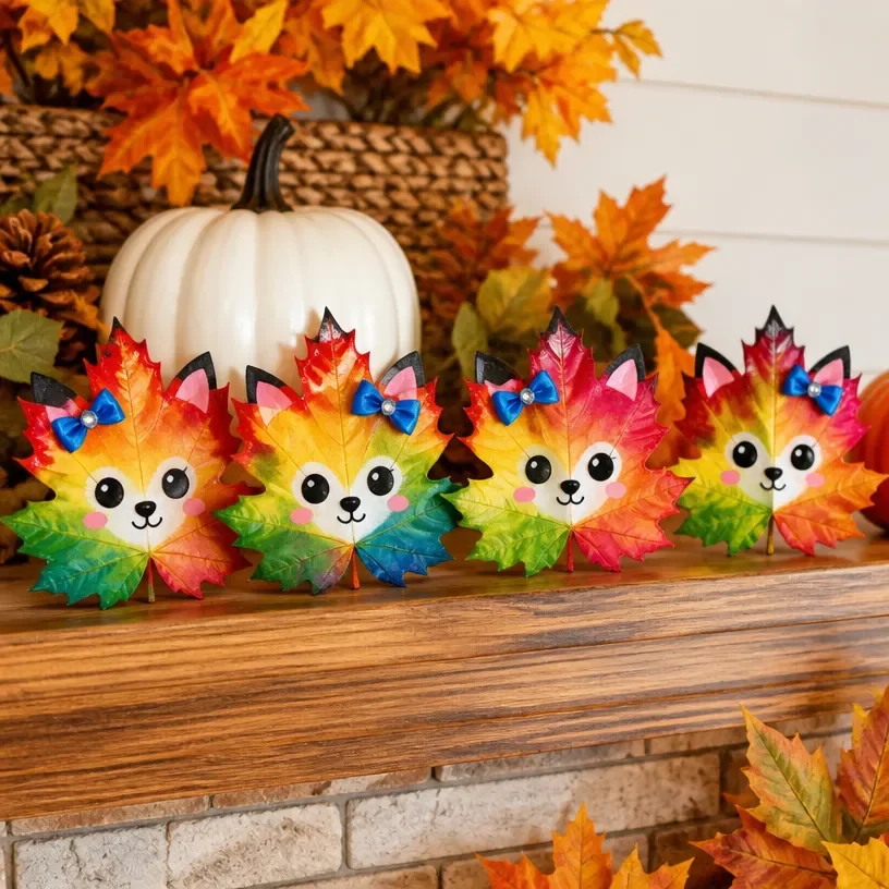 Colorful Fall Leaf Craft project featuring a Rainbow Panda for kids