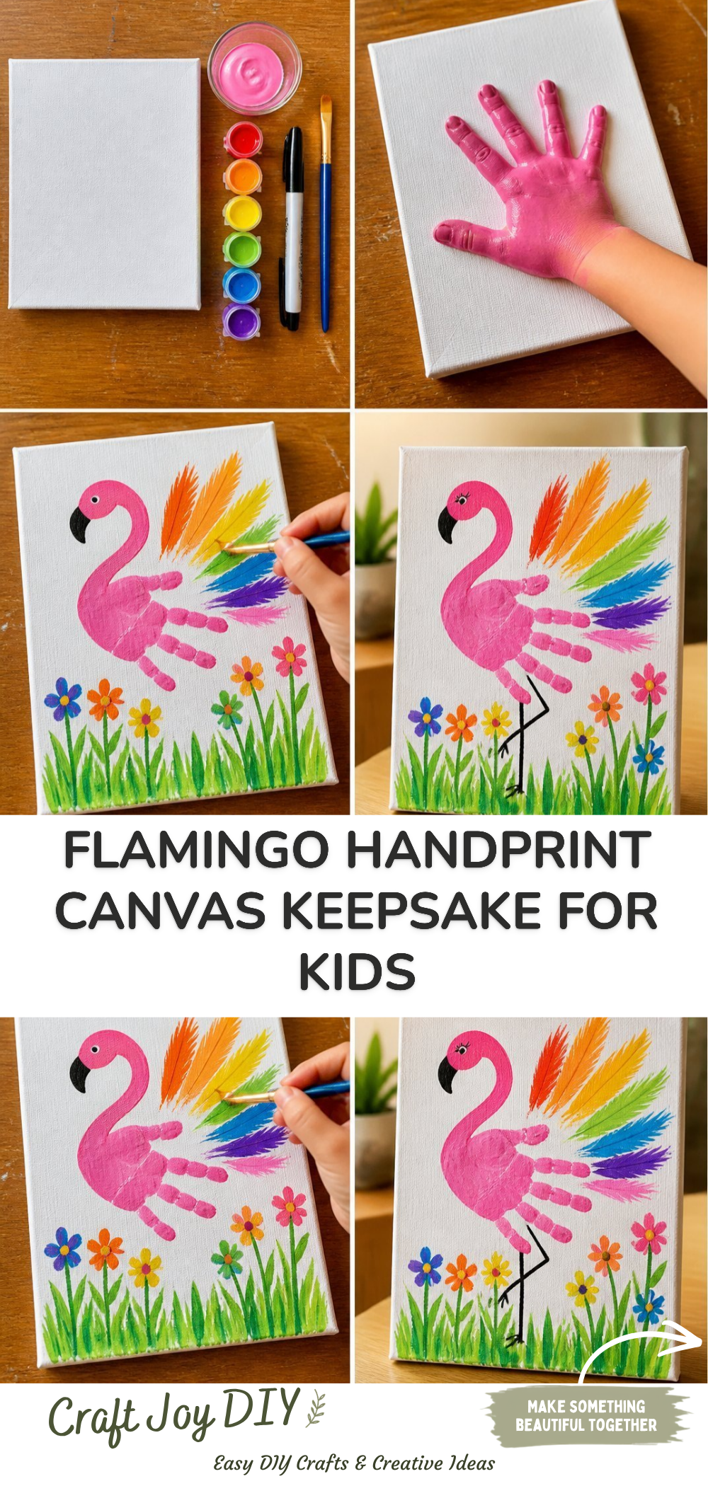 Flamingo Handprint Canvas Keepsake for Kids