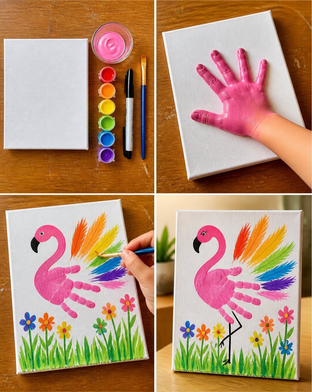 Colorful Flamingo Handprint Canvas Keepsake for Kids