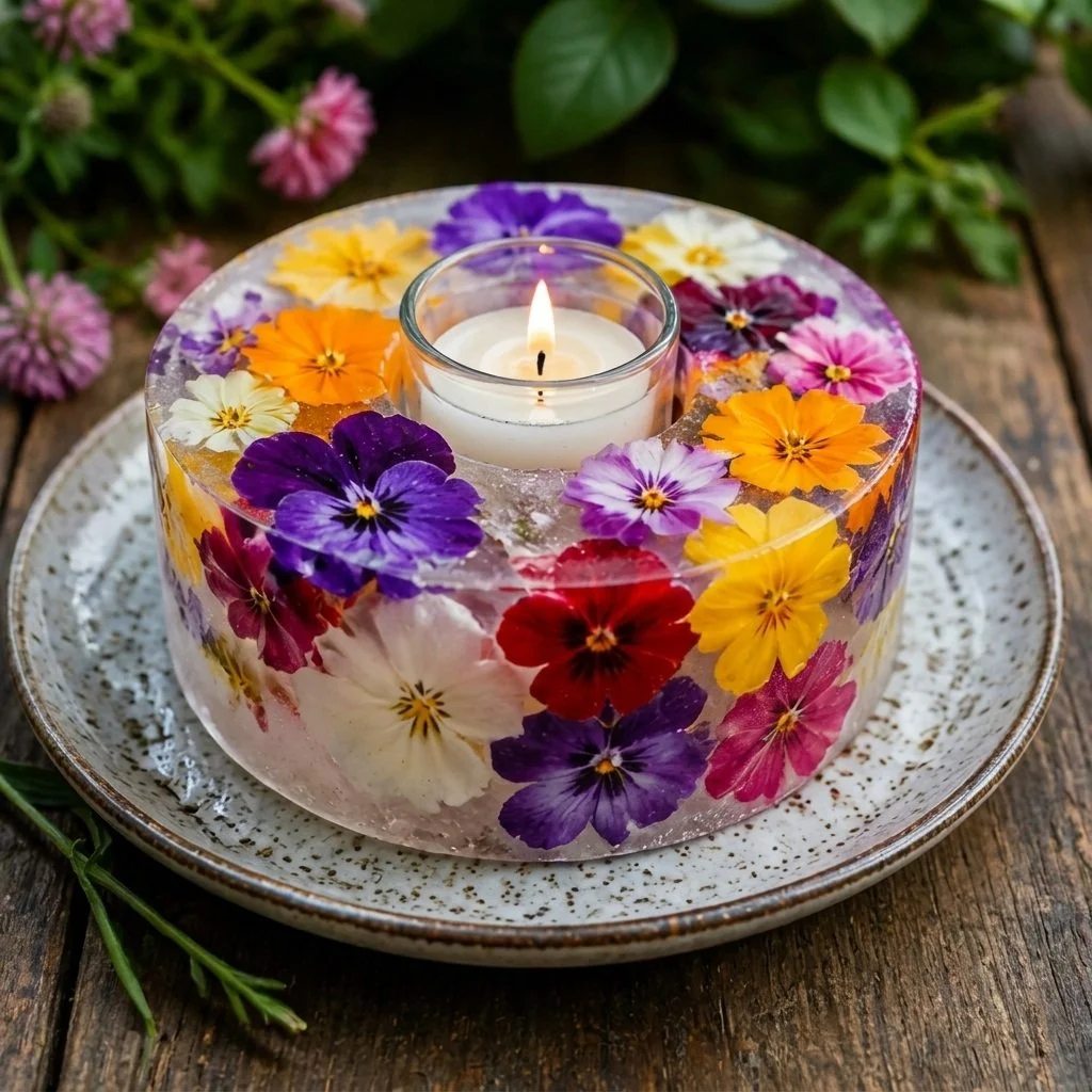 DIY Floral Ice Candle centerpiece for winter home decor