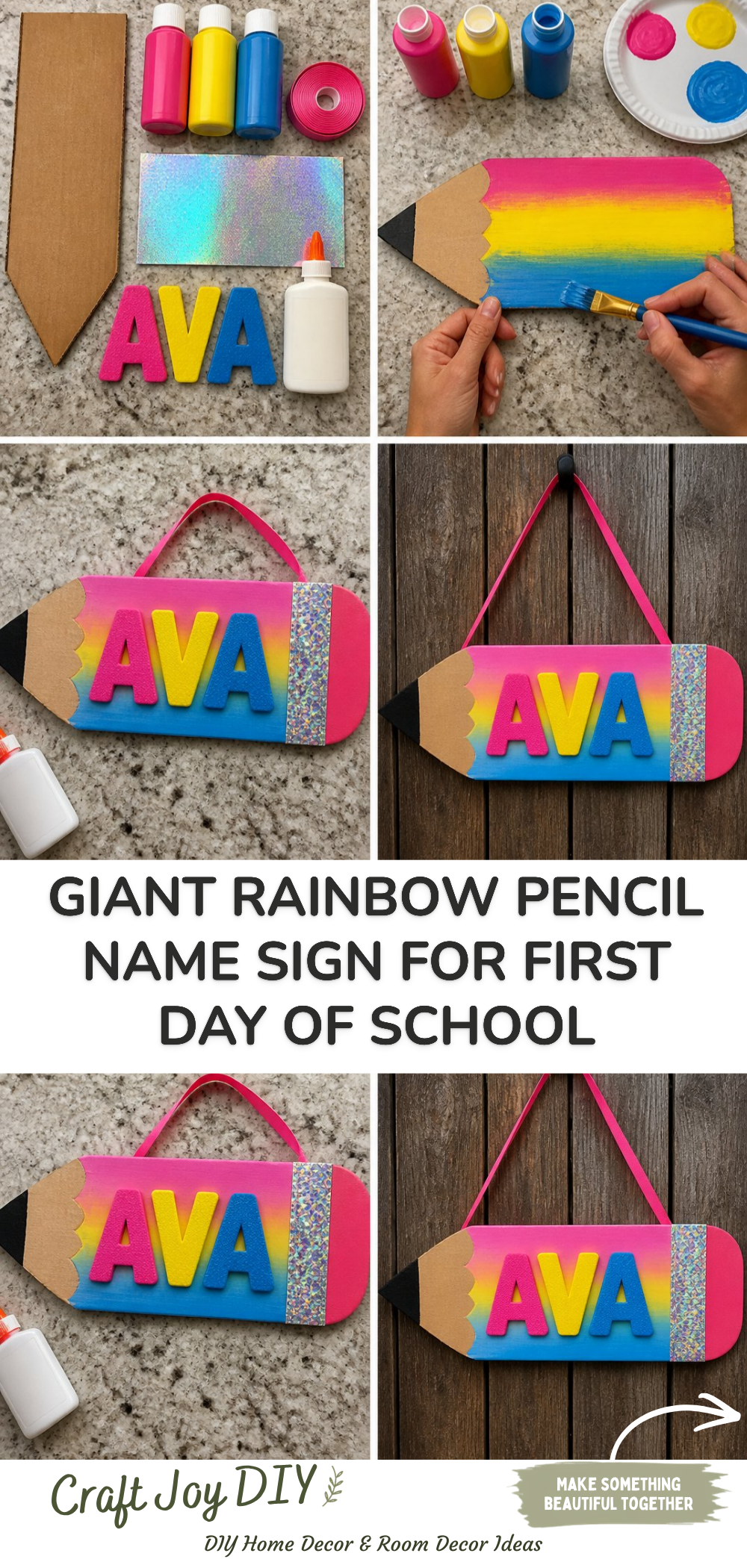 Giant Rainbow Pencil Name Sign for First Day of School
