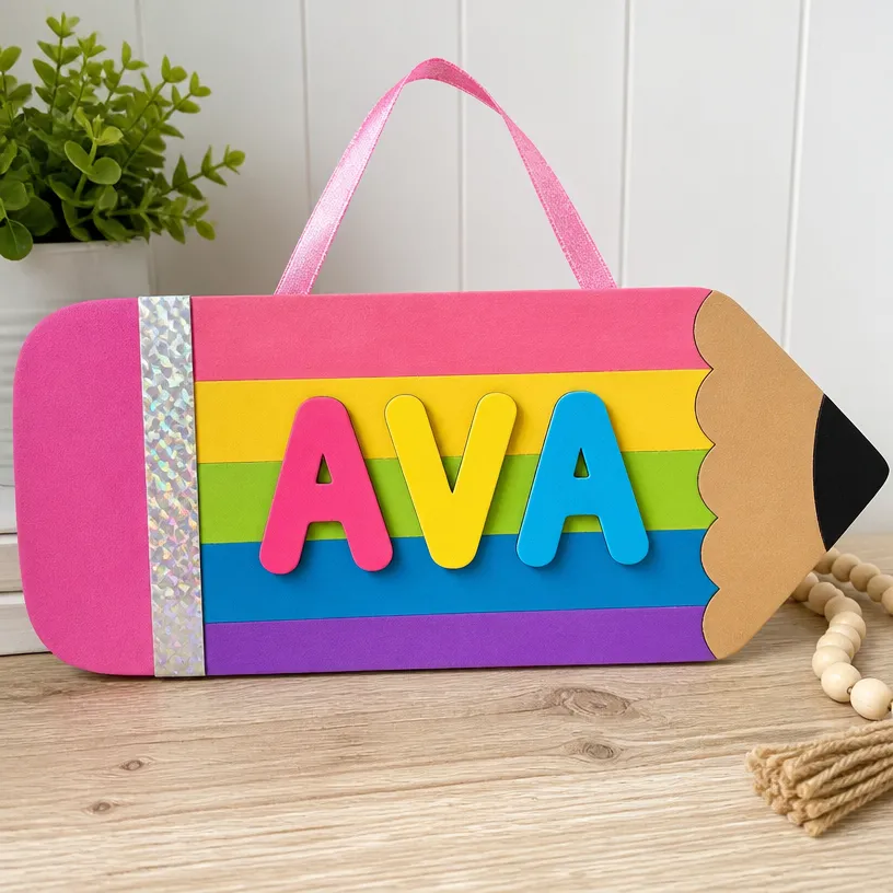 Giant Rainbow Pencil Name Sign for First Day of School