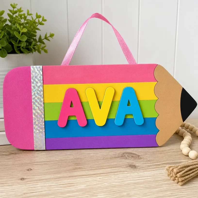 Giant Rainbow Pencil Name Sign for first day of school decor