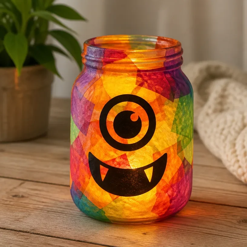 DIY Glow-in-the-Dark Rainbow Monster Lantern for Kids
