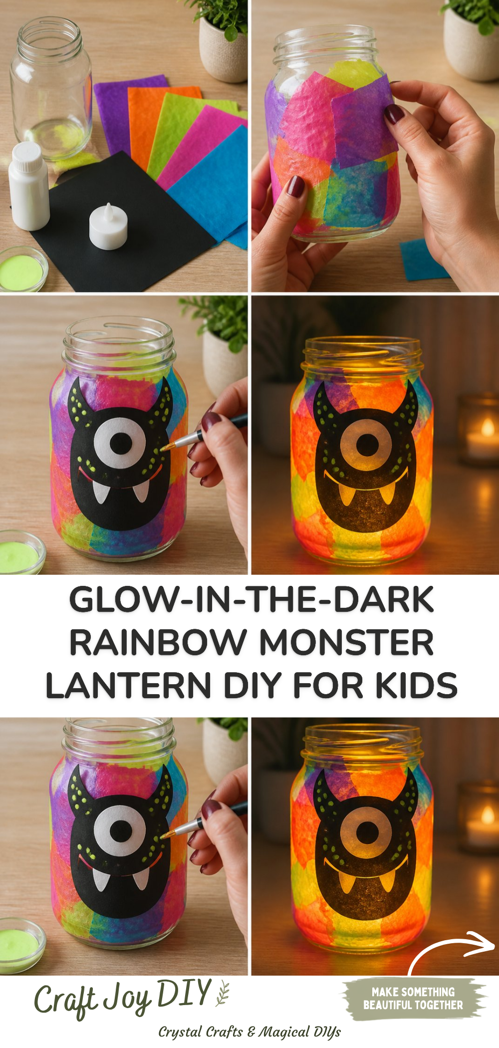 Glow-in-the-Dark Rainbow Monster Lantern DIY for Kids
