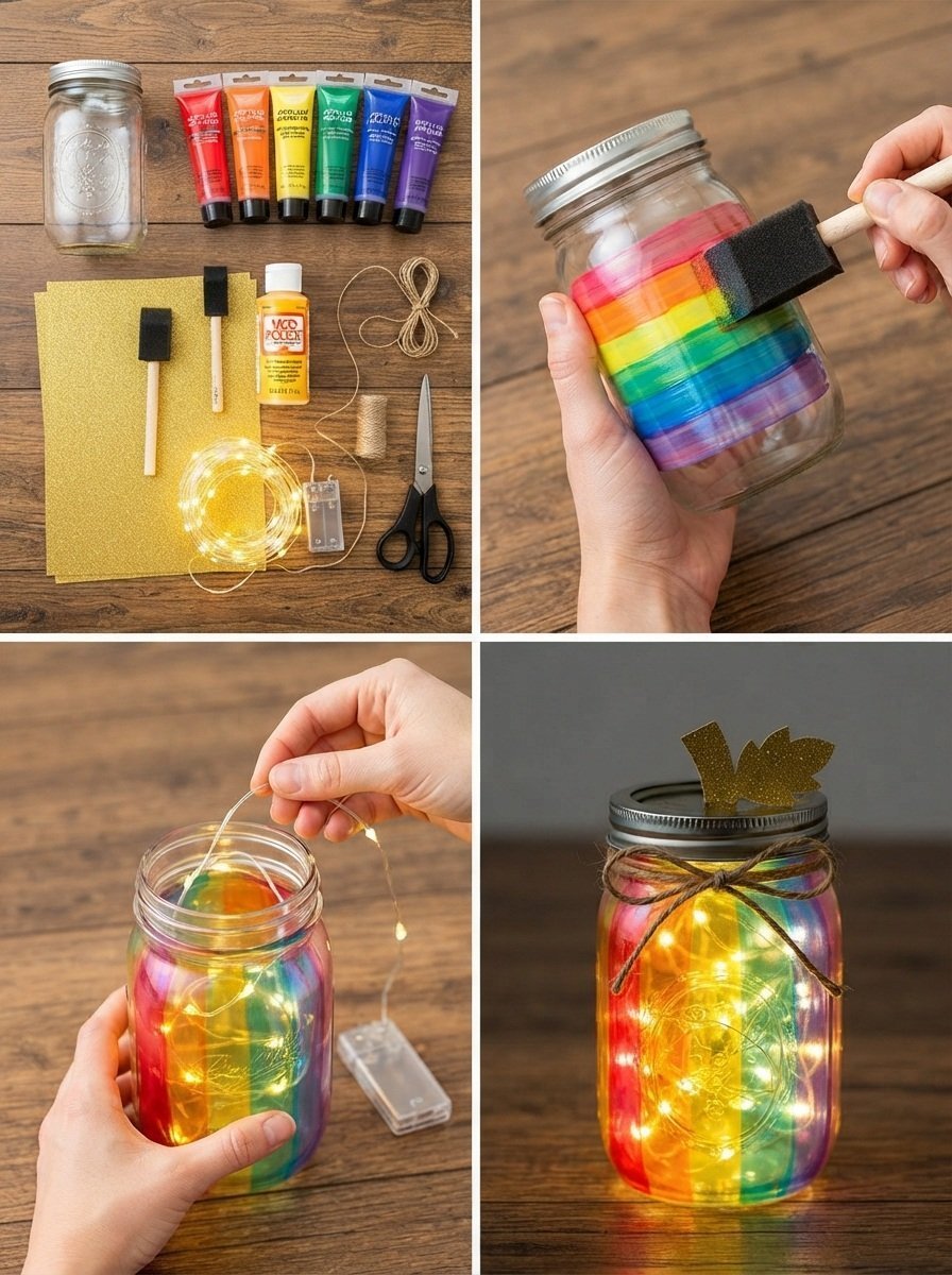 Iridescent Rainbow Pumpkin Fairy-Light Jar