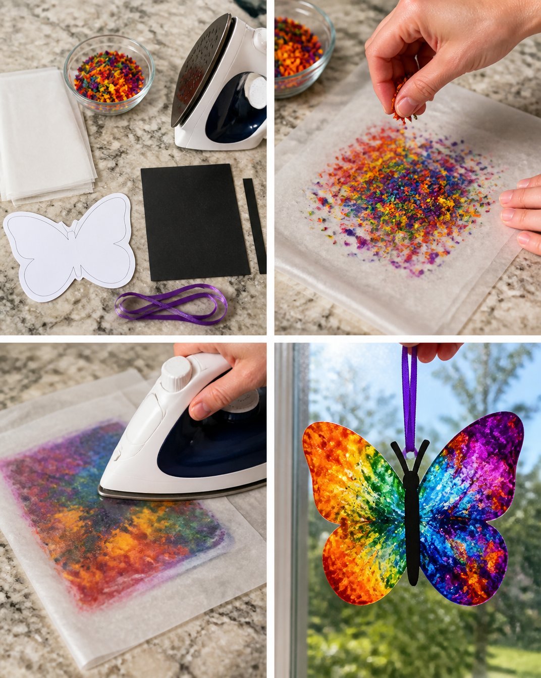 DIY Melted Crayon Rainbow Butterfly Suncatcher Tutorial