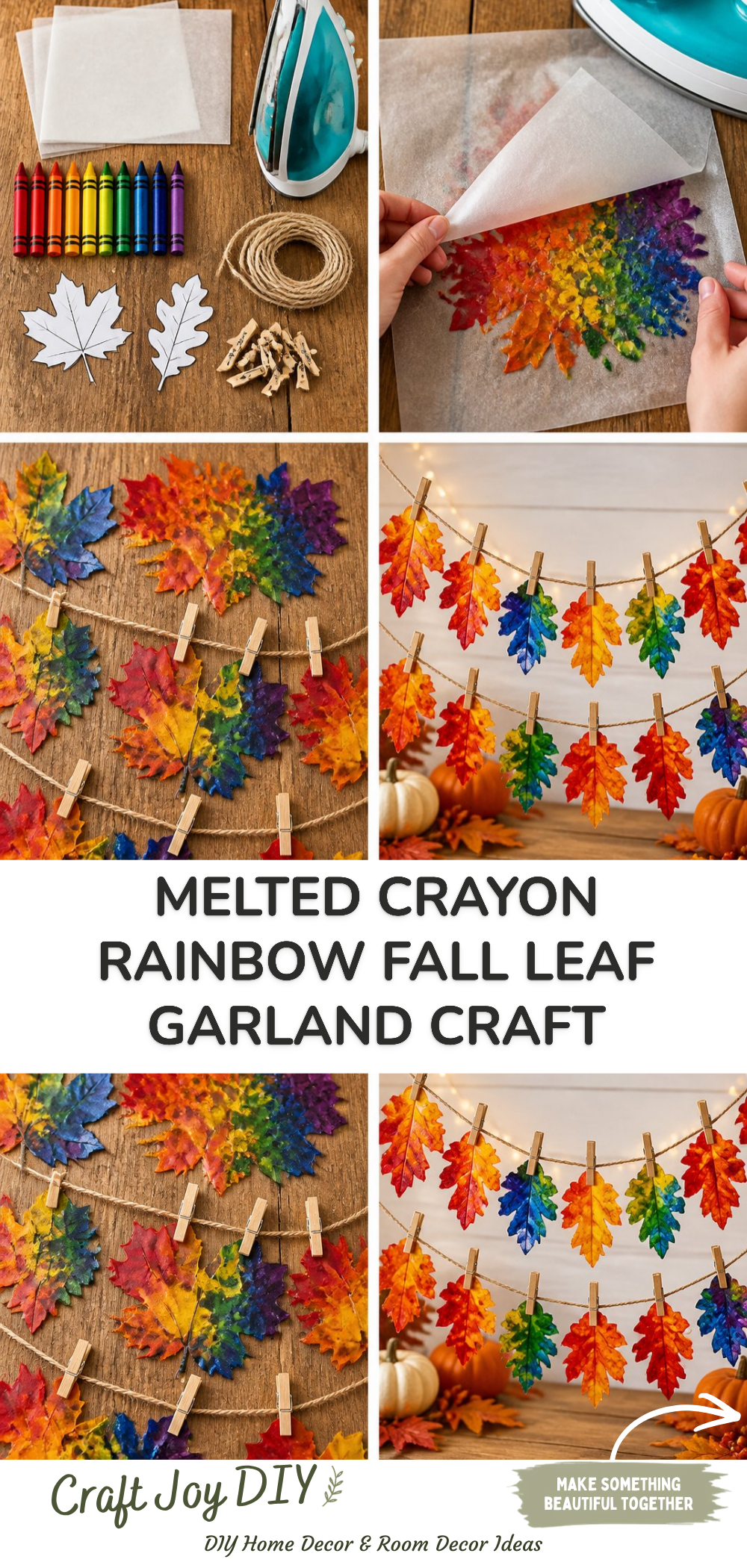 Melted Crayon Rainbow Fall Leaf Garland Craft