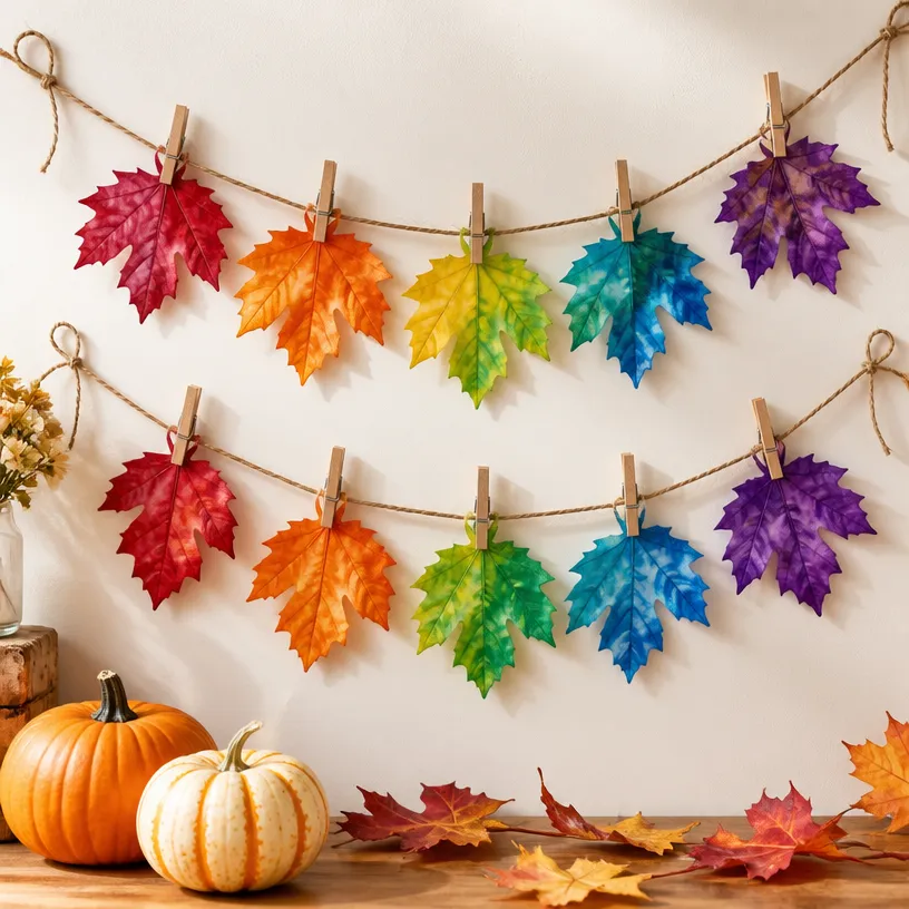 DIY Melted Crayon Rainbow Fall Leaf Garland
