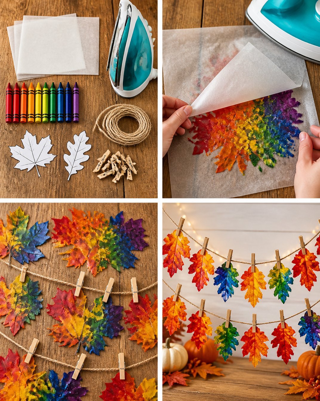 DIY Melted Crayon Rainbow Fall Leaf Garland
