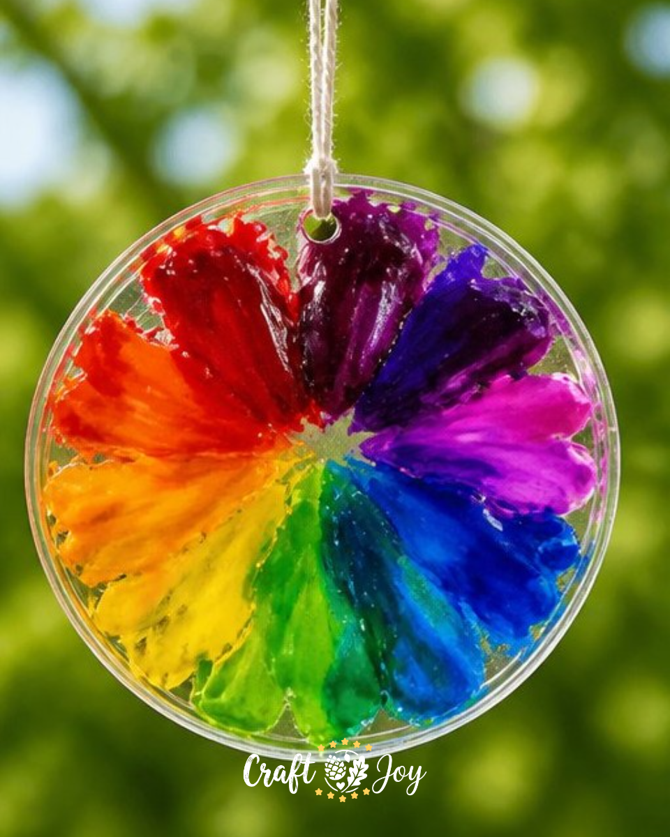 Melted Crayon Rainbow Flower Spinner Craft for Kids