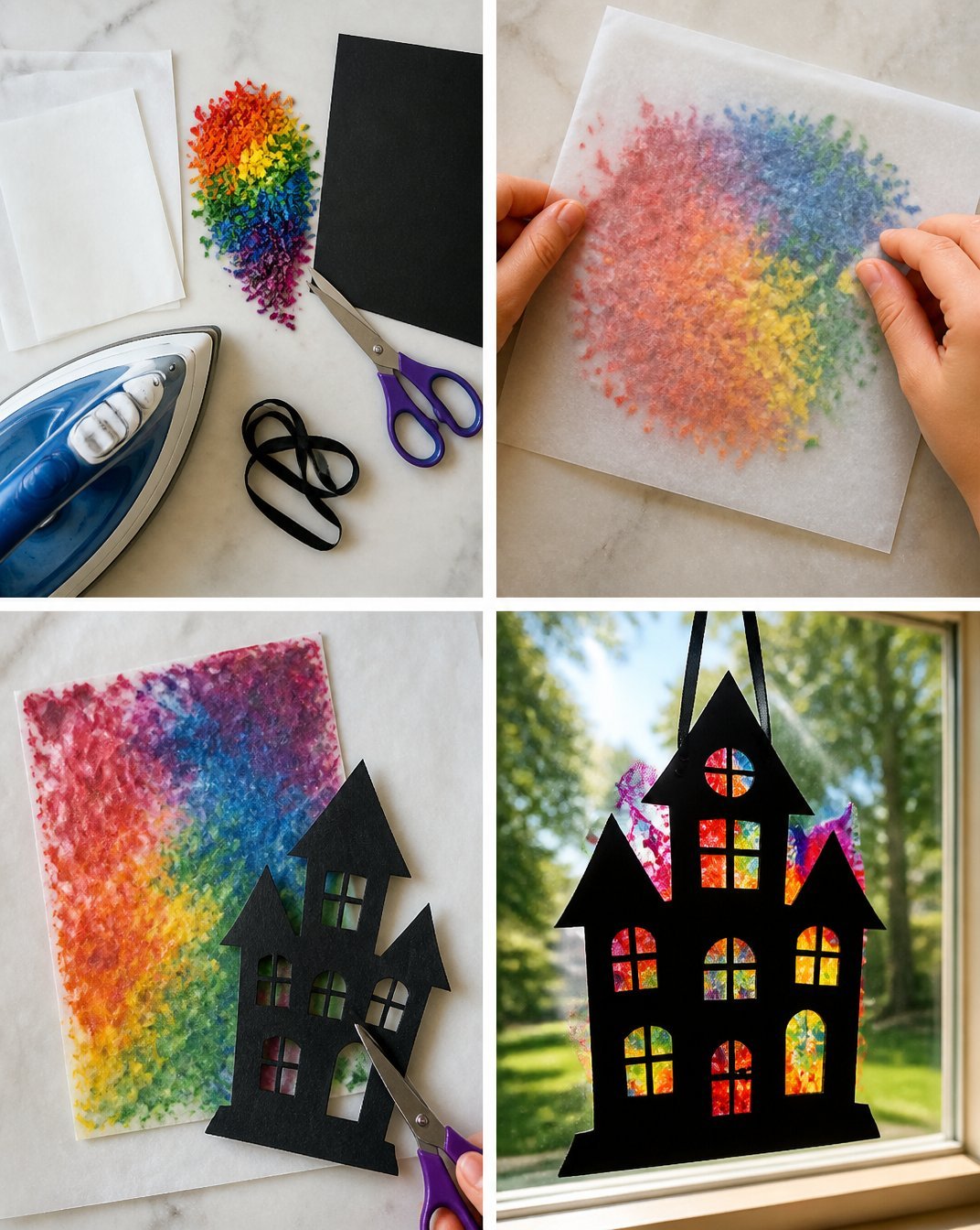 DIY Melted Crayon Rainbow Suncatcher: Haunted House Craft