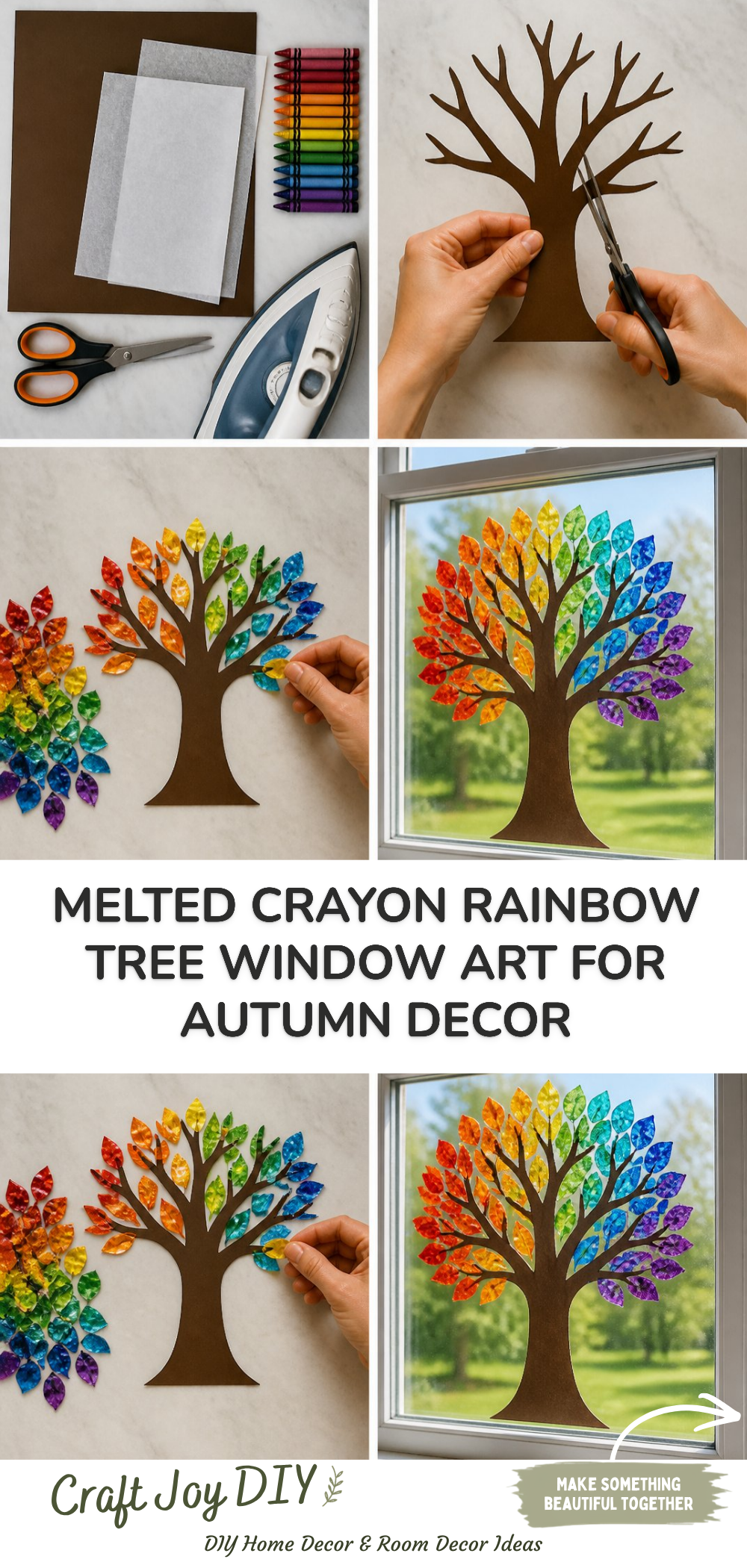 Melted Crayon Rainbow Tree Window Art for Autumn Decor