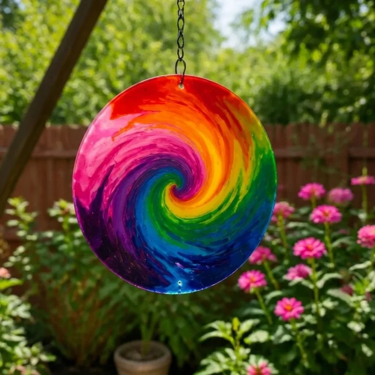 Colorful melted crayon wind spinner craft for outdoor decor