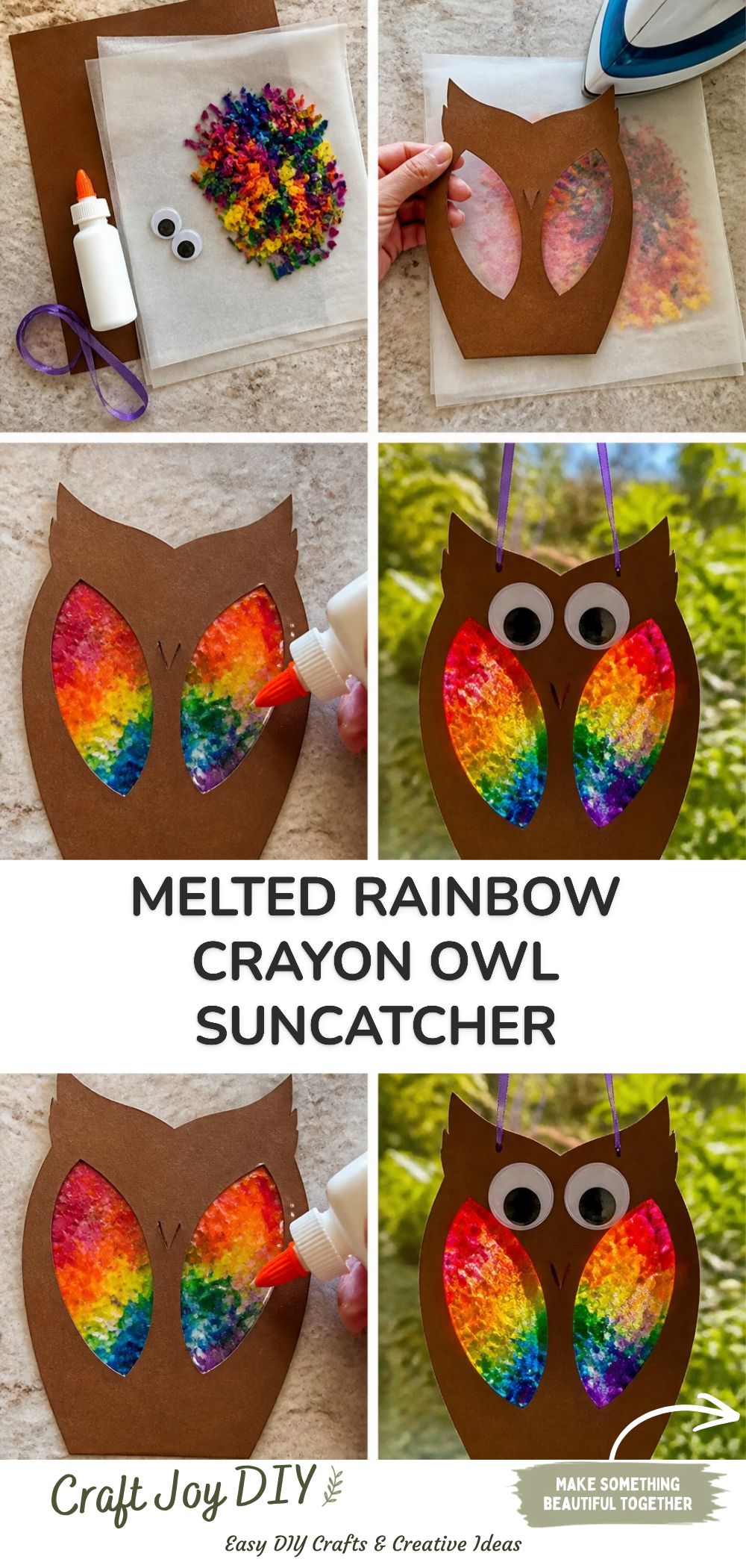 Melted Rainbow Crayon Owl Suncatcher