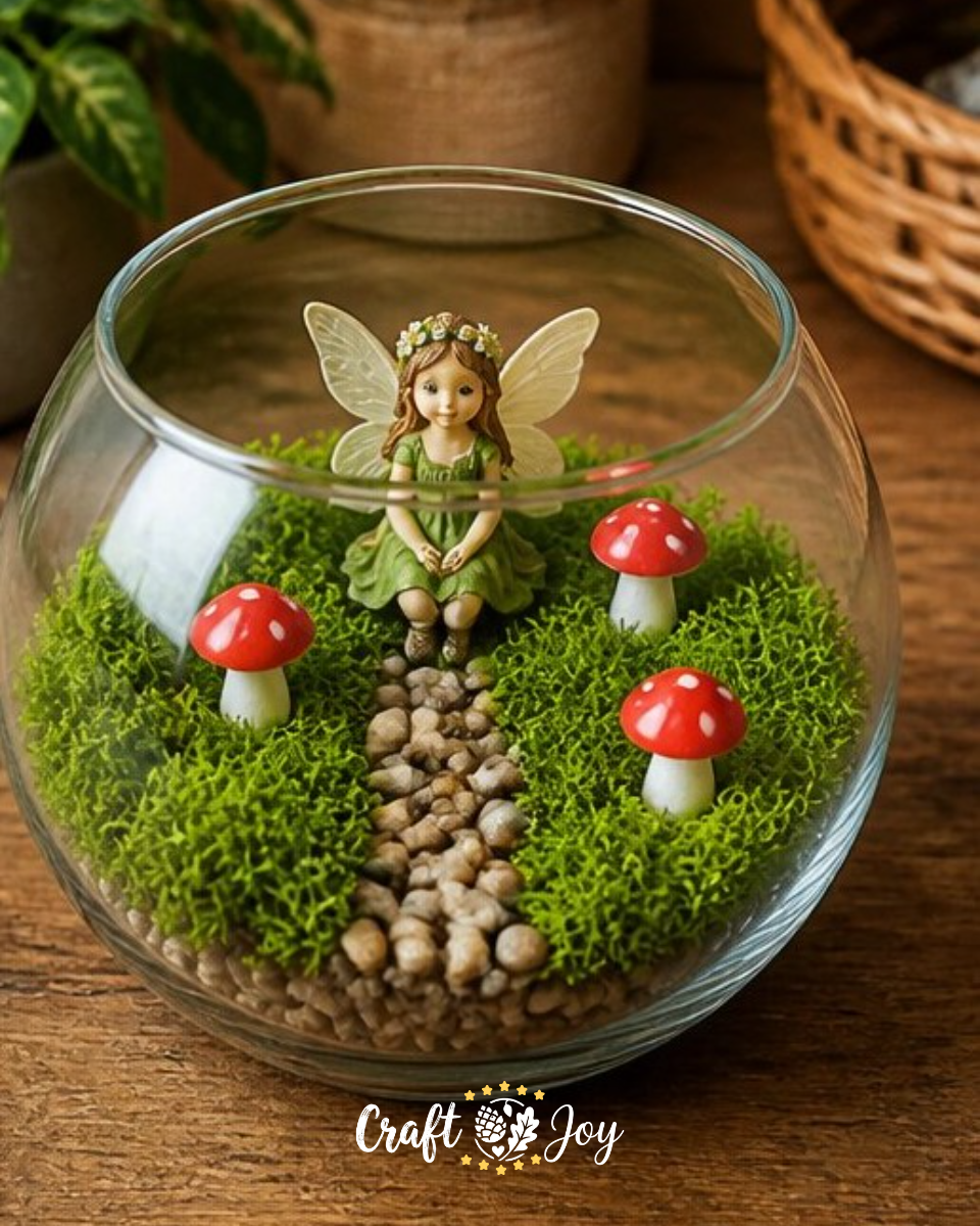 Mini Moss Fairy Garden in a Glass Bowl