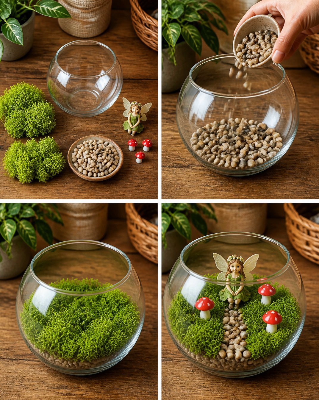 Mini Moss Fairy Garden in a Glass Bowl