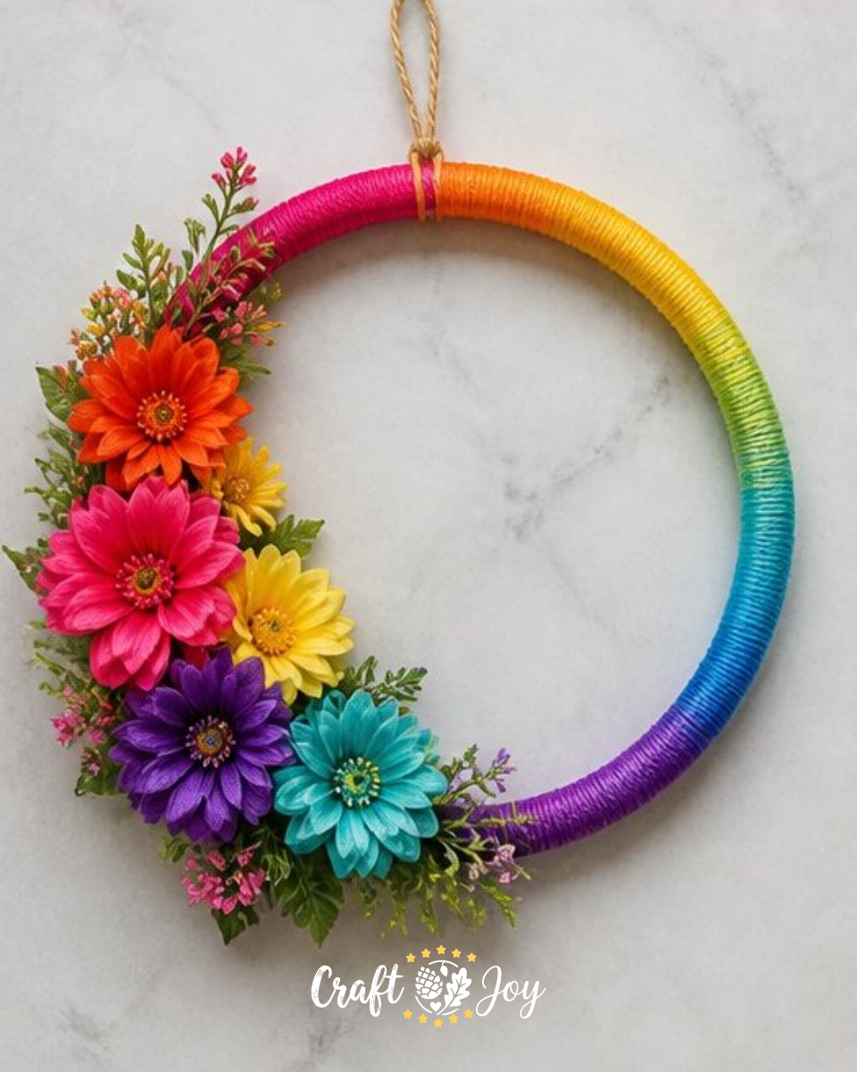 Ombre Yarn Wrapped Flower Hoop Ornament Craft