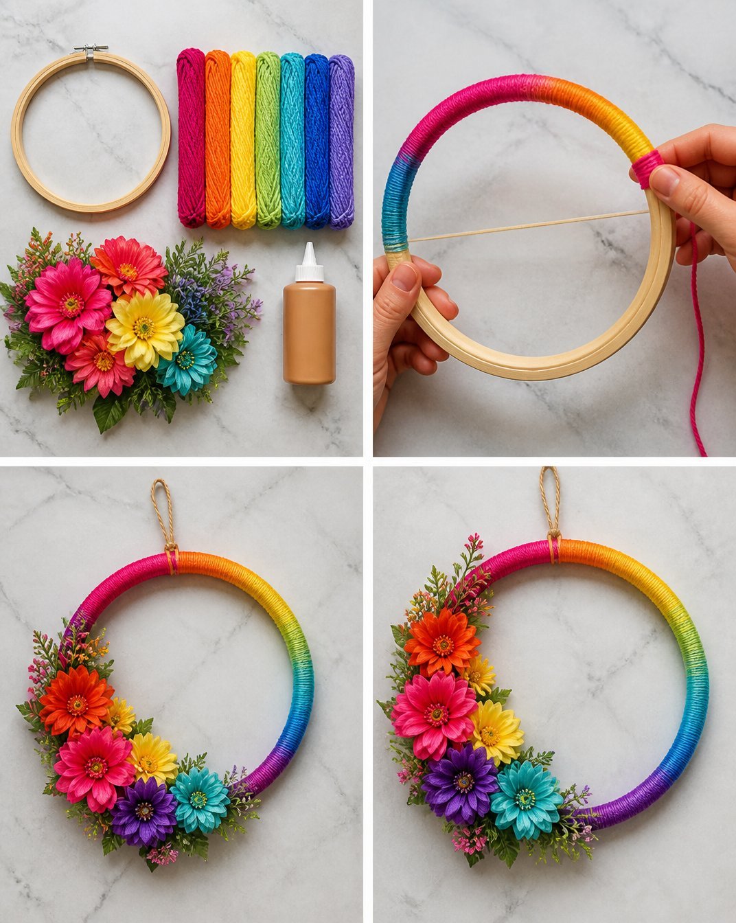 Ombre Yarn Wrapped Flower Hoop