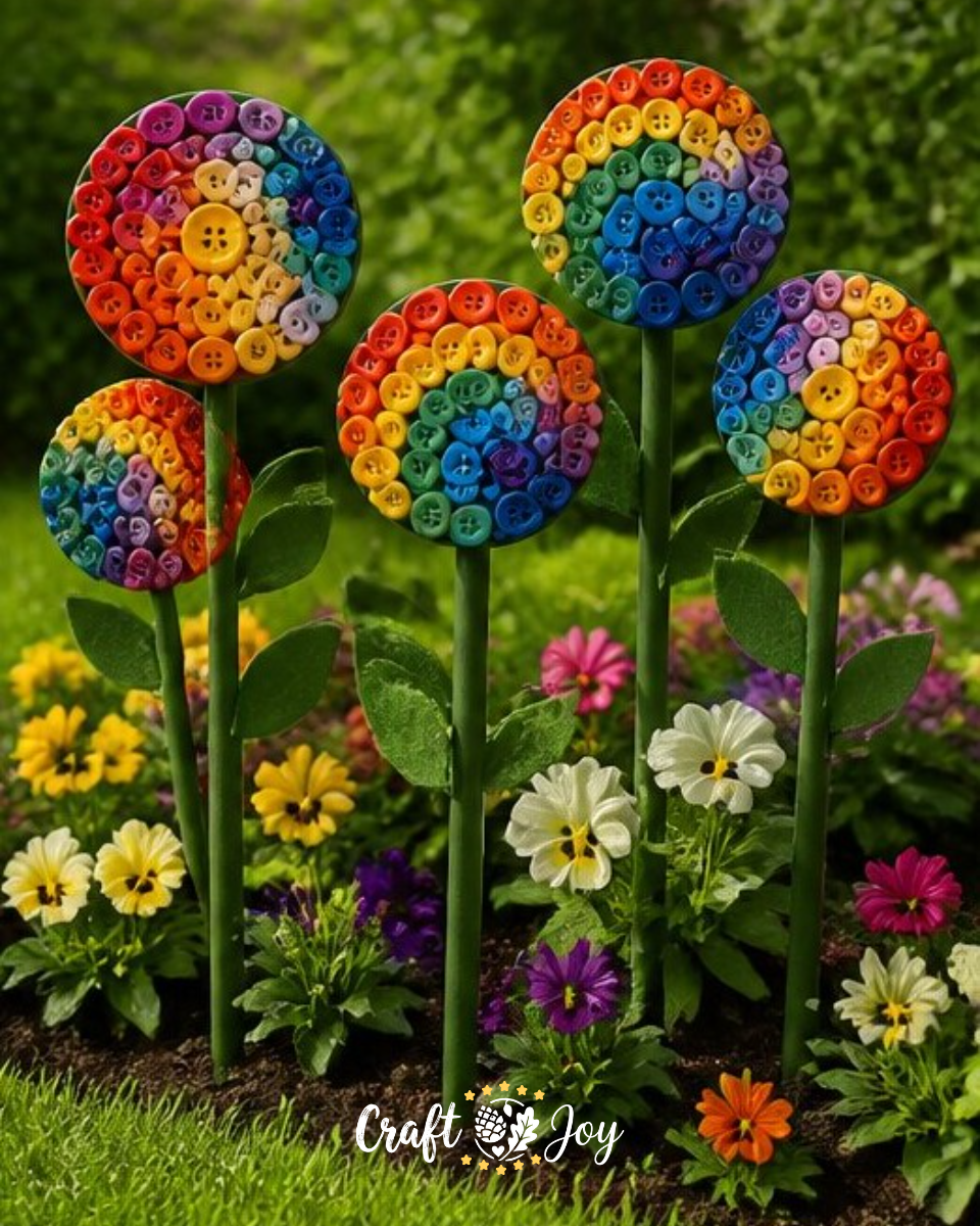 Oversized Rainbow Button Garden Stakes for Outdoor Decor