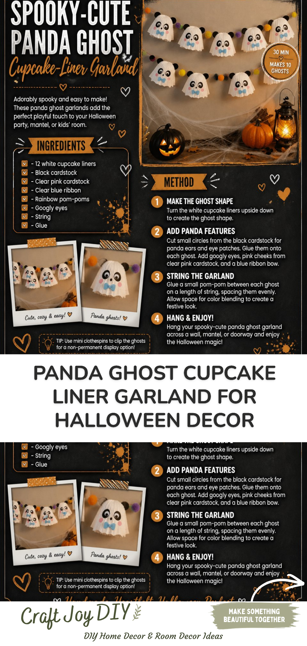 Panda Ghost Cupcake Liner Garland for Halloween Decor