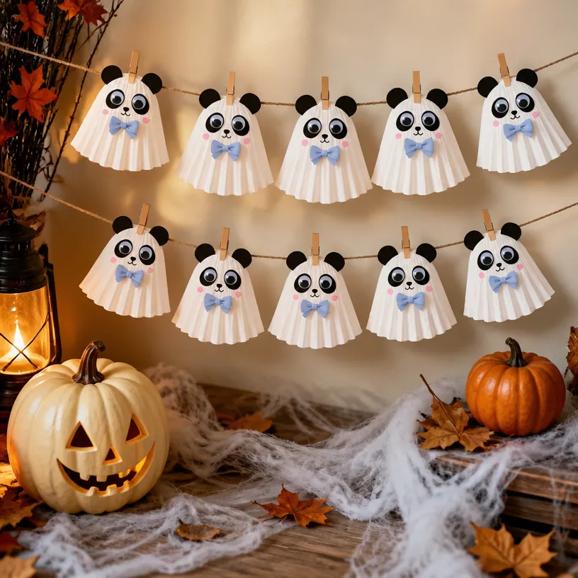 Panda Ghost Cupcake Liner Garland for Halloween Decor