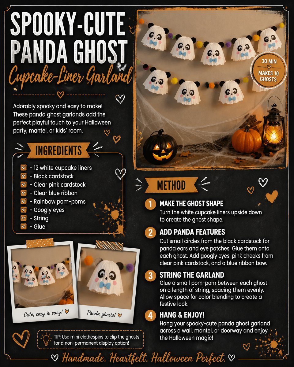 Panda Ghost Cupcake Liner Garland for Halloween Decor