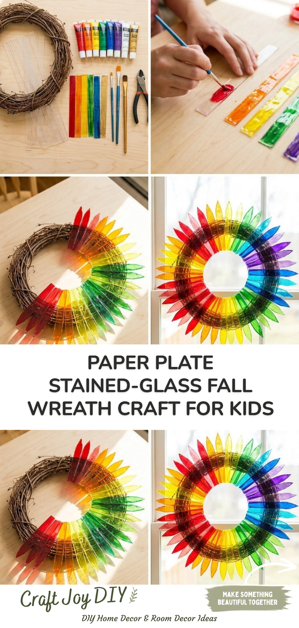 Paper Plate Stained-Glass Fall Wreath Craft for Kids