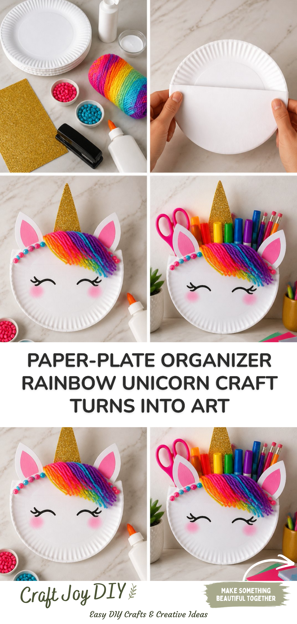Paper-Plate Organizer Rainbow Unicorn Craft Turns Into Art