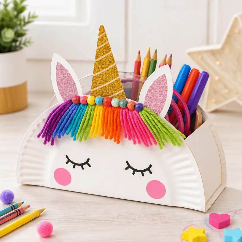 Easy Rainbow Unicorn Paper-Plate Organizer Turns Into Art