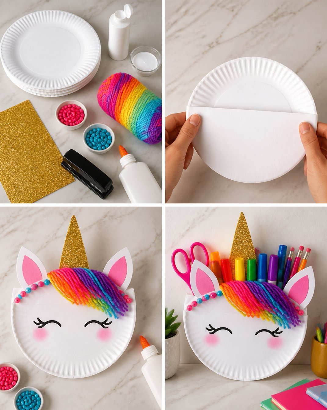 Easy Rainbow Unicorn Paper-Plate Organizer Turns Into Art