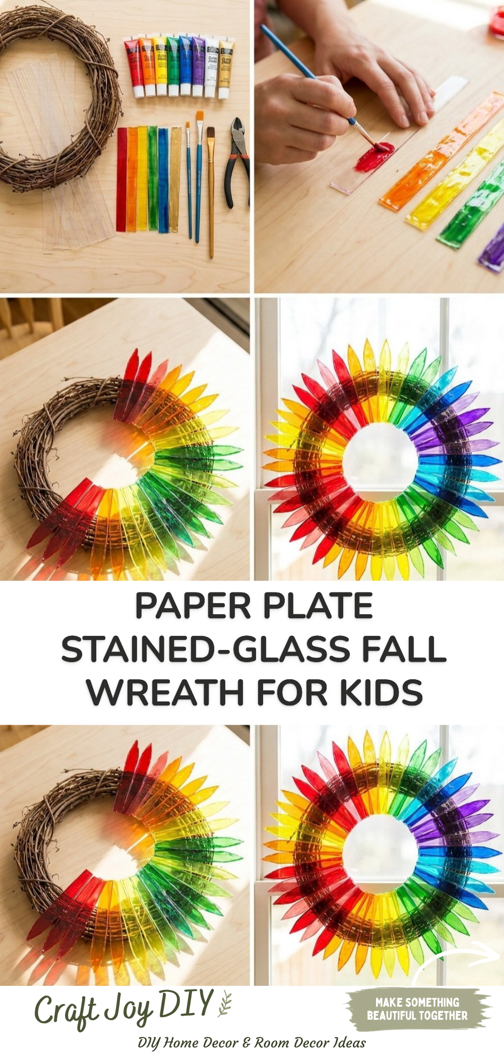Paper Plate Stained-Glass Fall Wreath for Kids