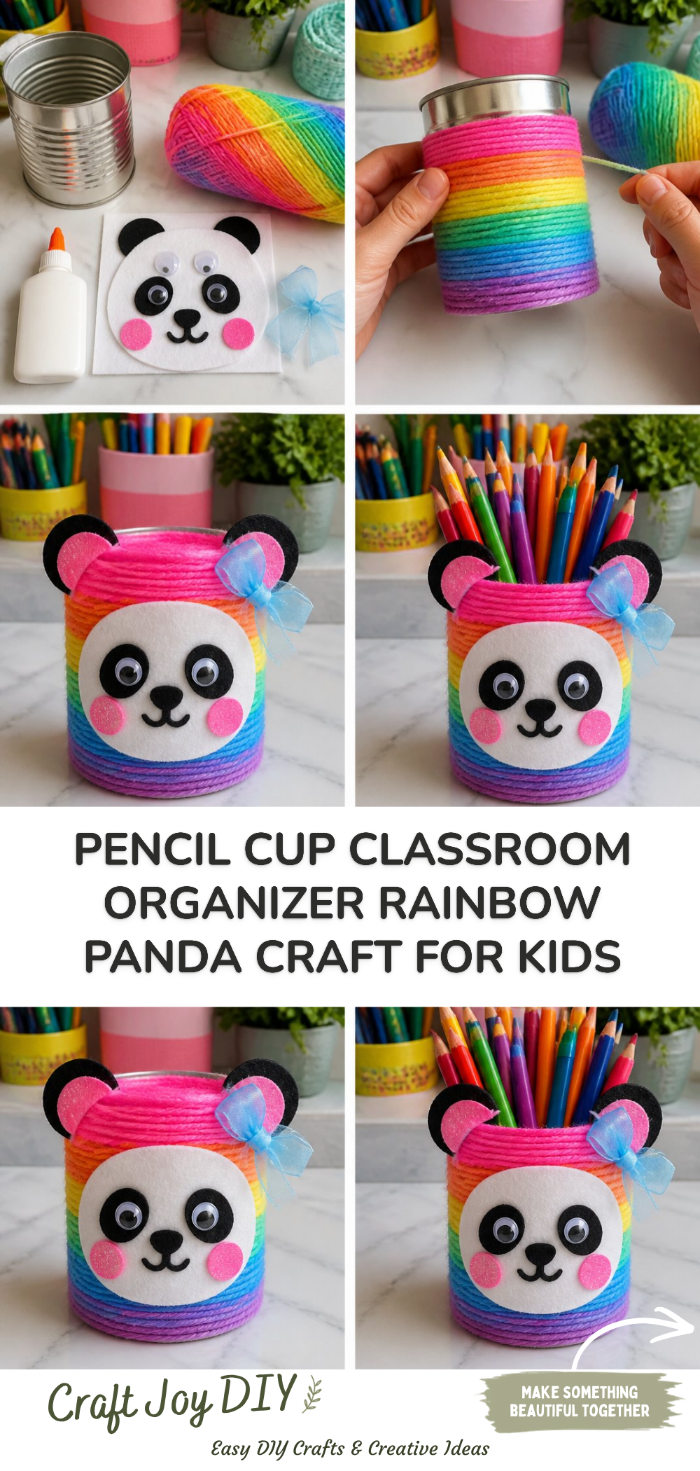 Pencil Cup Classroom Organizer Rainbow Panda Craft for Kids