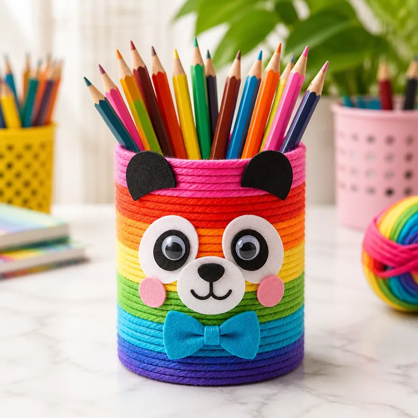 Pencil Cup Classroom Organizer Rainbow Panda Craft