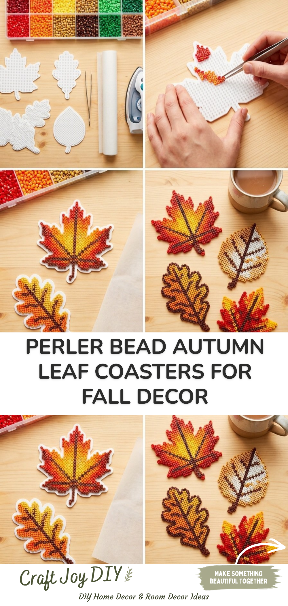 Perler Bead Autumn Leaf Coasters for Fall Decor