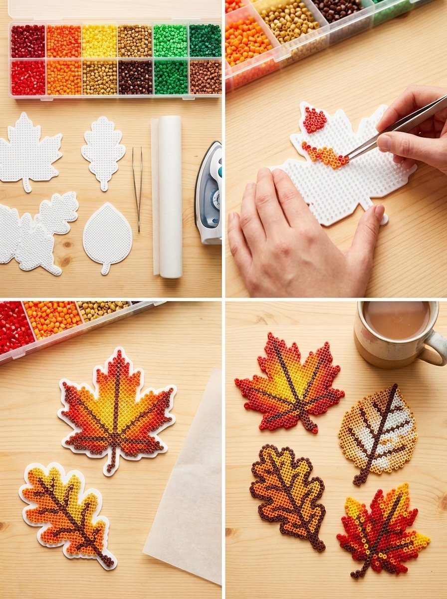 Perler Bead Autumn Leaf Coasters