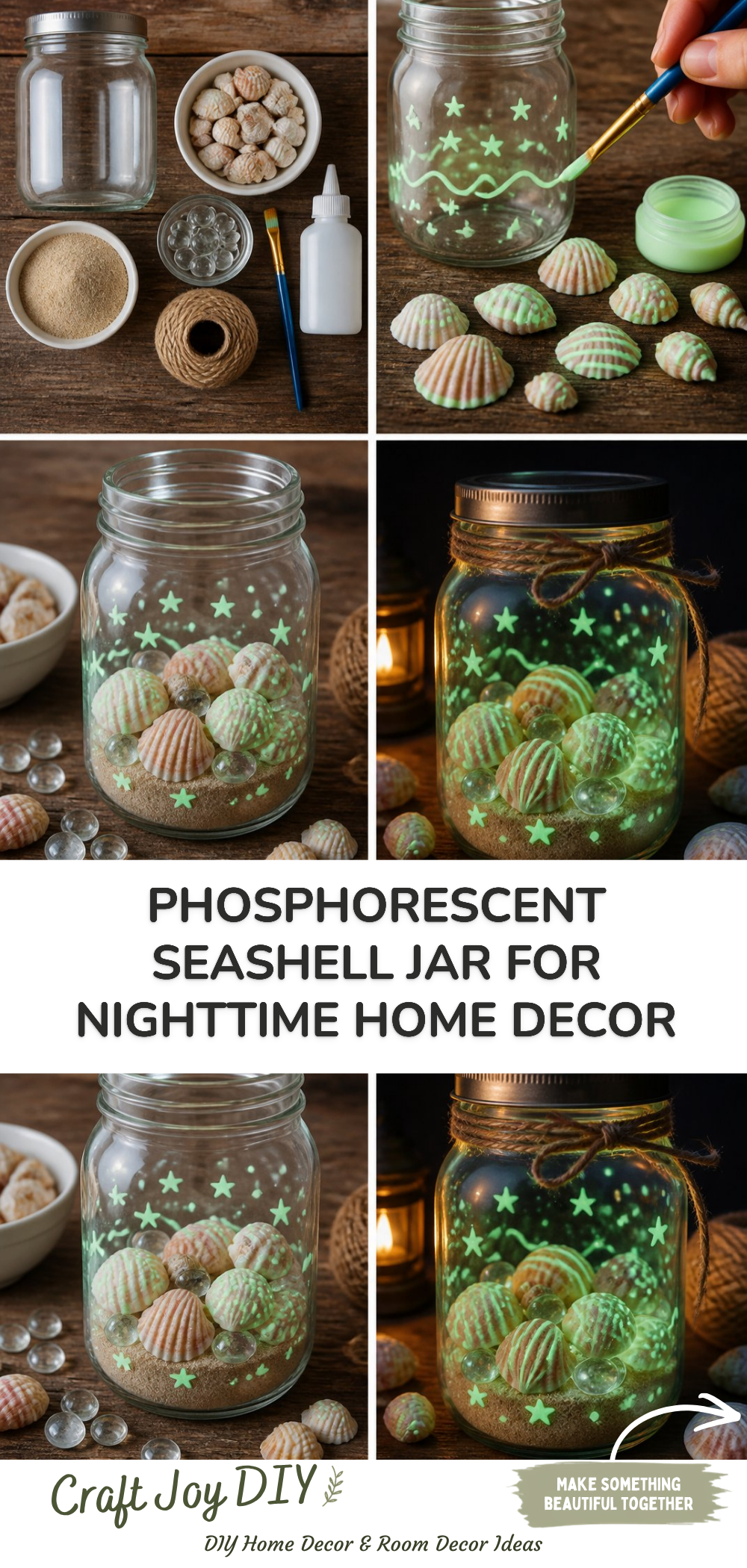 Phosphorescent Seashell Jar for Nighttime Home Decor