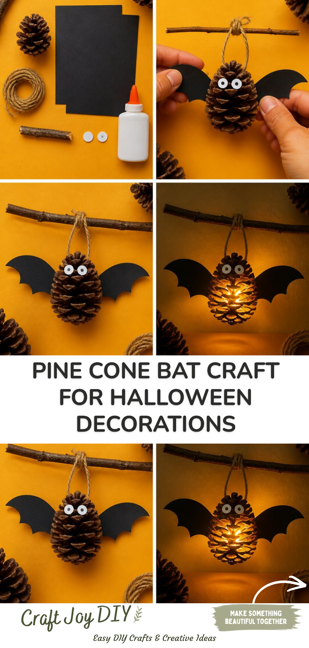 Pine Cone Bat Craft for Halloween Decorations