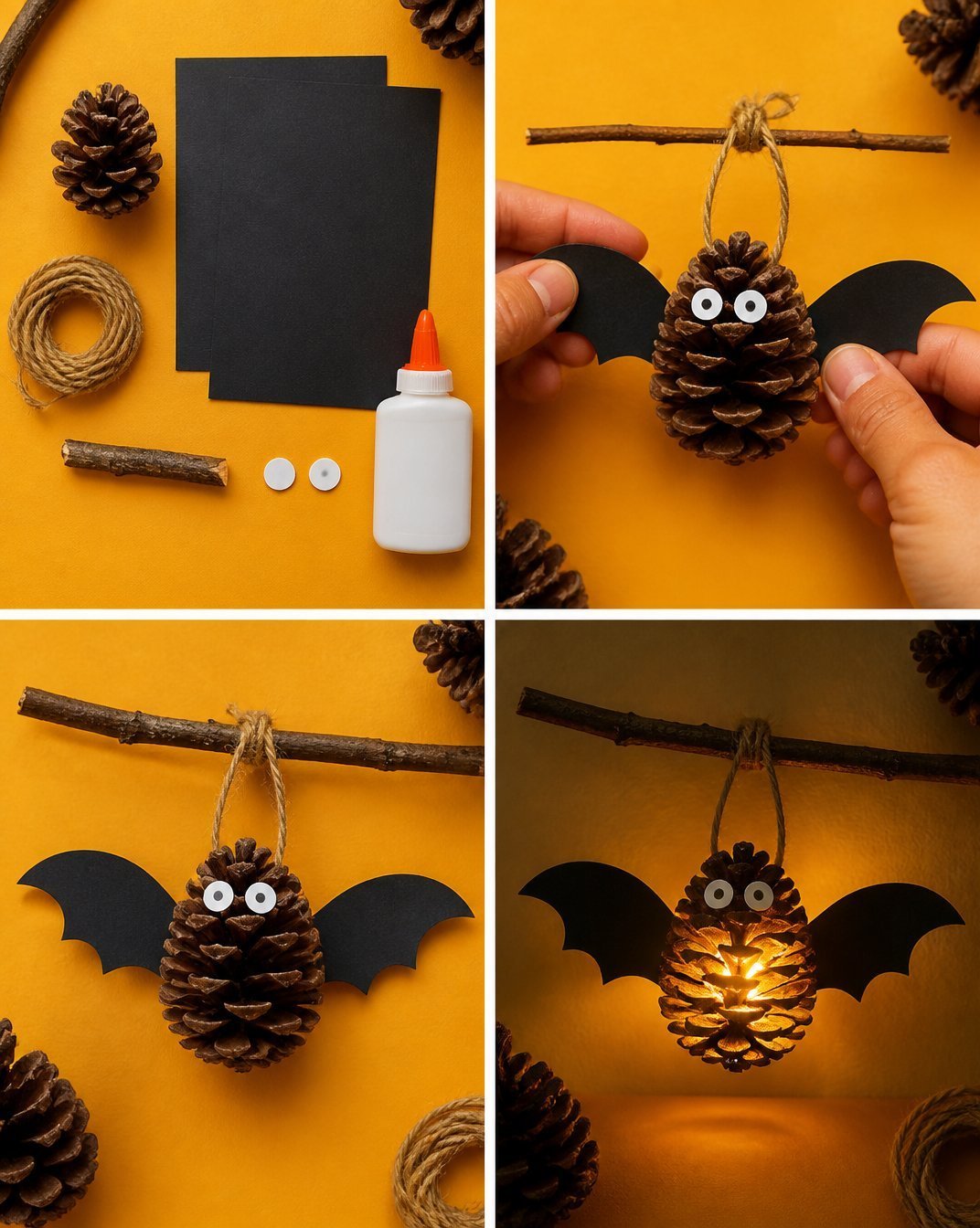 Pine Cone Bat Craft for Halloween