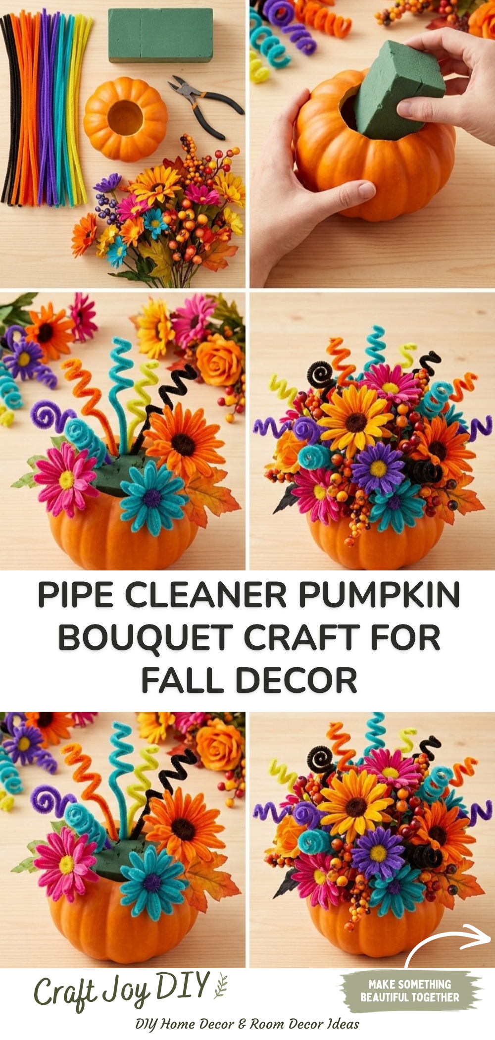 Pipe Cleaner Pumpkin Bouquet Craft for Fall Decor