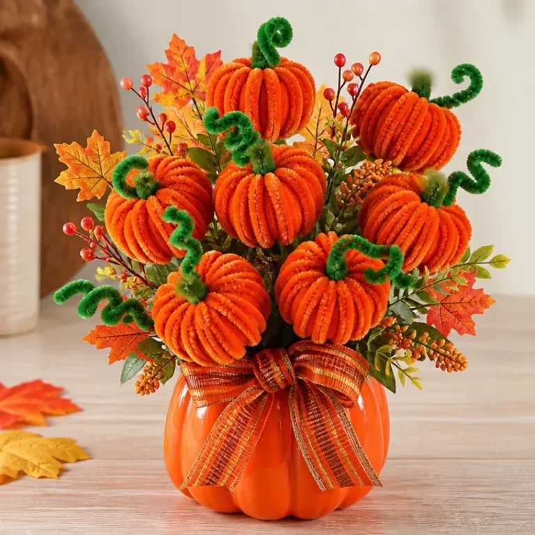 Colorful pipe cleaner pumpkin bouquet for fall home decor