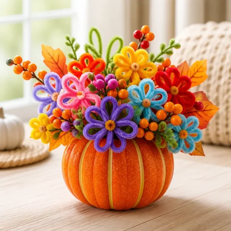 DIY pipe cleaner pumpkin bouquet centerpiece for fall decor