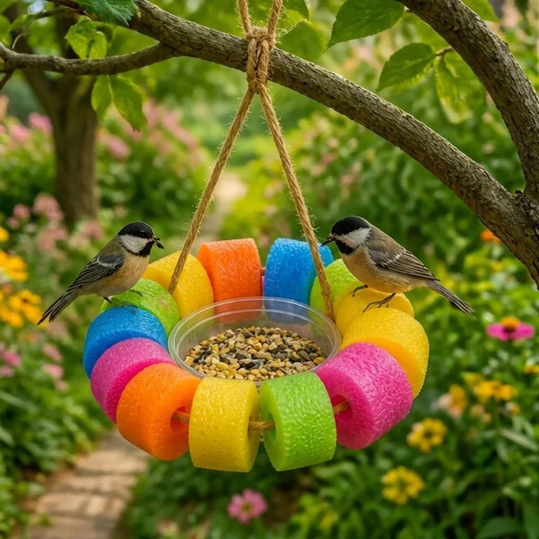 DIY bird feeder made from pool noodles for kids' outdoor activities