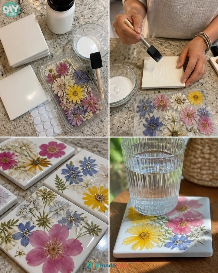 Floral Coaster Set with Real Pressed Flowers