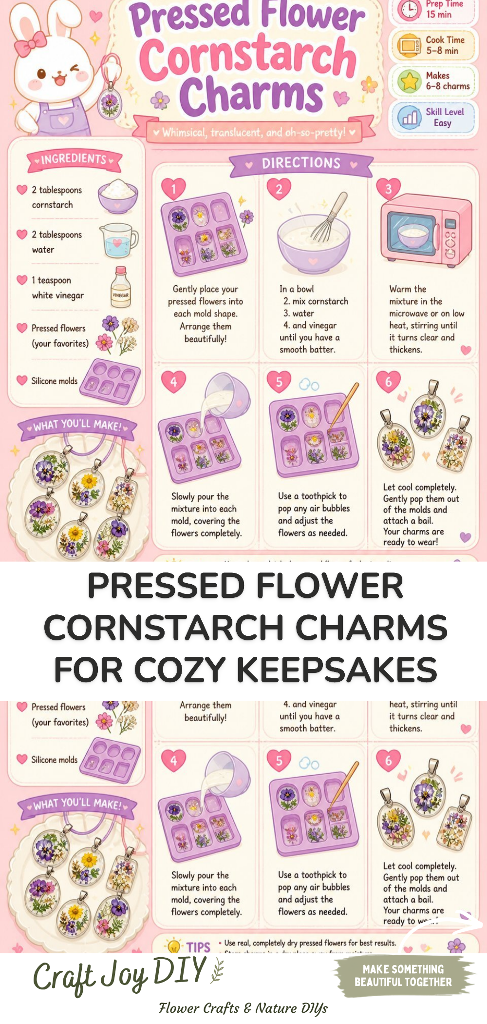Pressed Flower Cornstarch Charms for Cozy Keepsakes