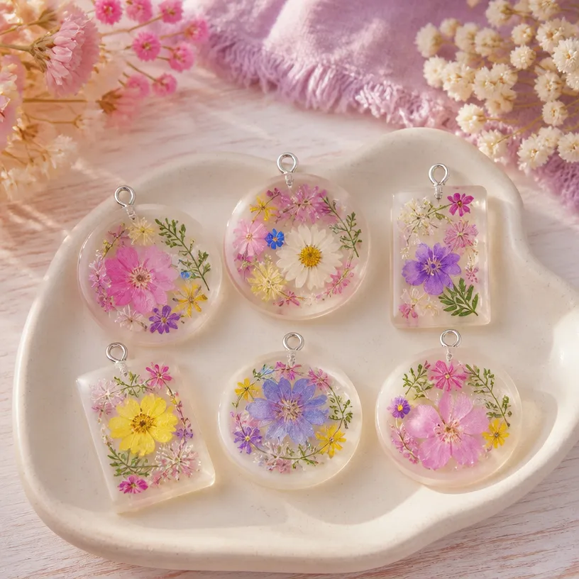 Pressed Flower Cornstarch Charms Become Cozy Keepsakes
