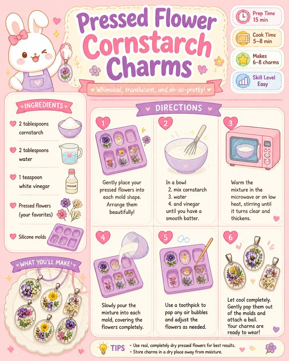 Pressed Flower Cornstarch Charms Become Cozy Keepsakes